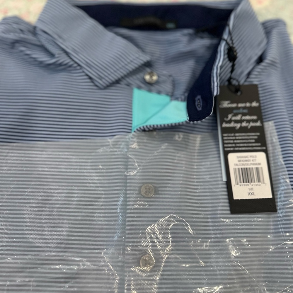 NWT Greyson Striped Blue Polo Shirt - Picture 8 of 15